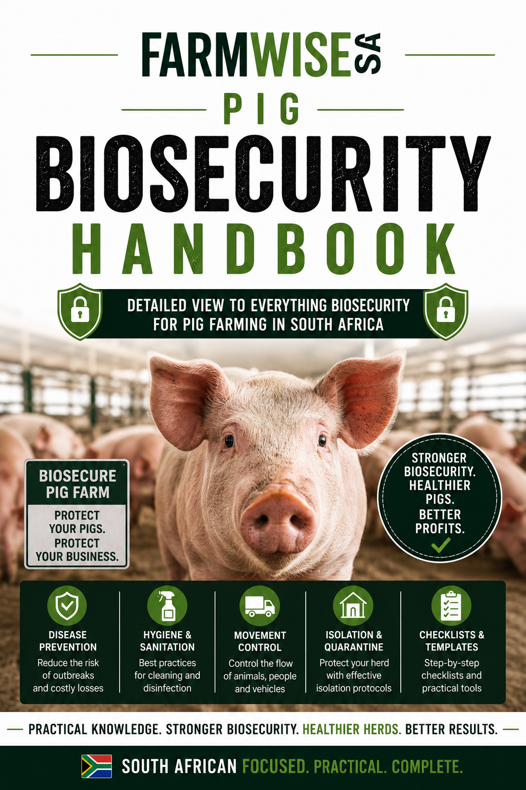 Complete Pig Biosecurity Book – front cover, FarmWise SA digital farming handbook