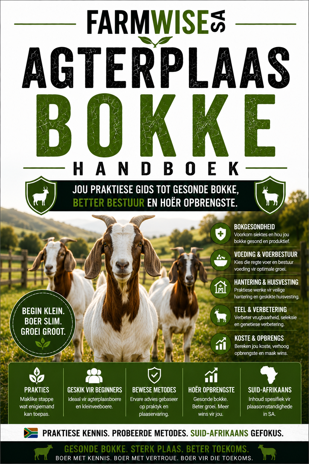 Agterplaasbokke Handboek — Jou Eerste Trop – front cover, FarmWise SA digital farming handbook