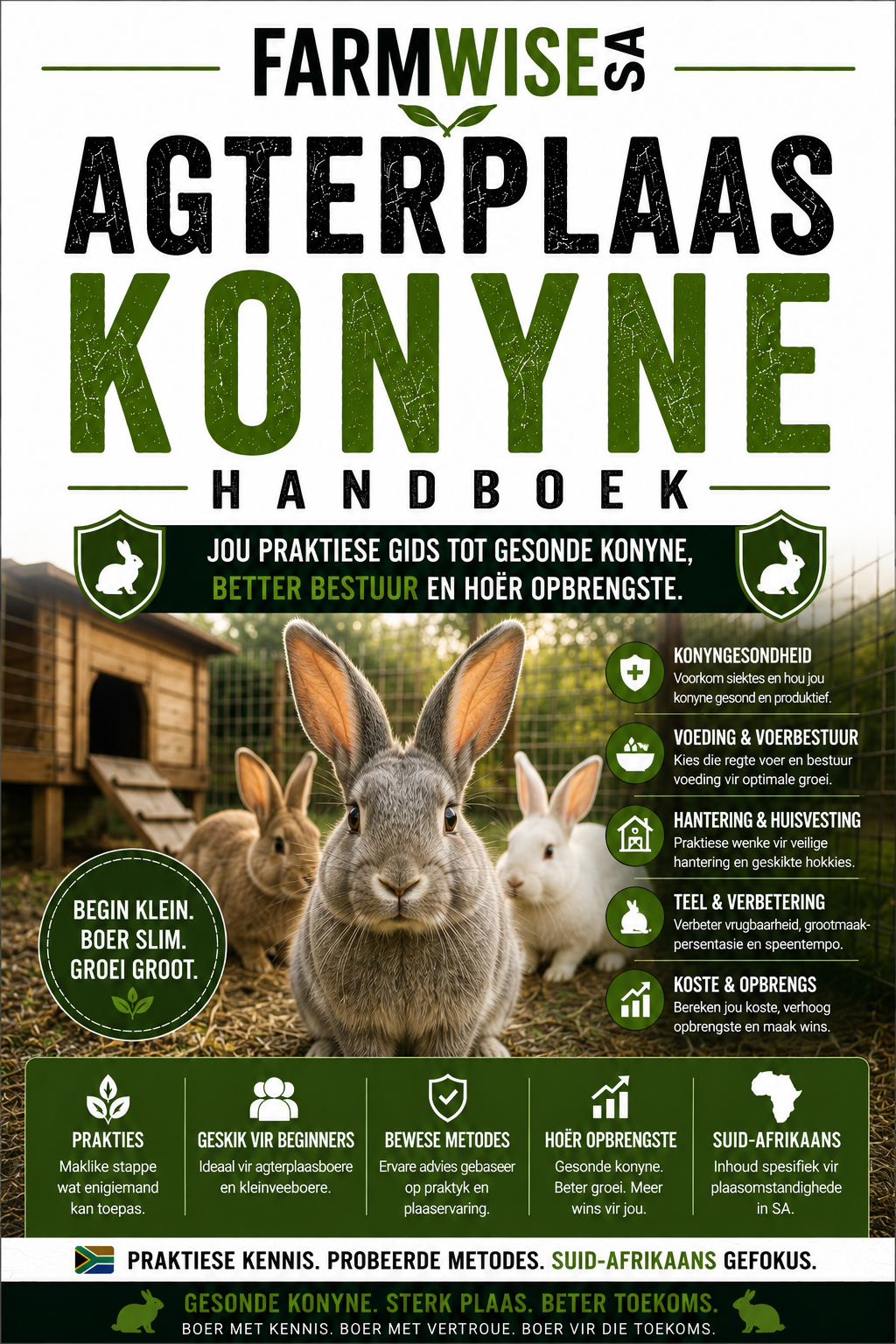 Agterplaas Konyne Handboek — Jou Eerste Trop – front cover, FarmWise SA digital farming handbook