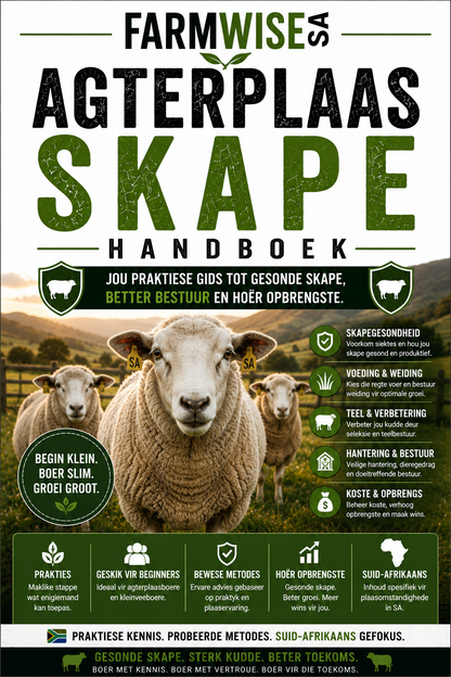 Agterplaas Skape Handboek — Jou Eerste Trop – front cover, FarmWise SA digital farming handbook
