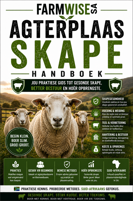 Agterplaas Skape Handboek — Jou Eerste Trop – front cover, FarmWise SA digital farming handbook