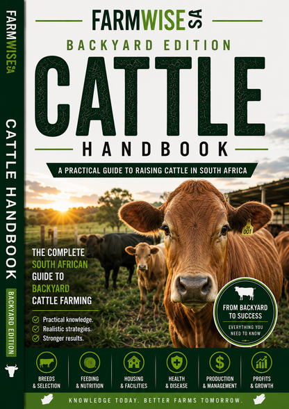 Cattle Farming | Backyard Edition Handbook – front cover, FarmWise SA digital farming handbook