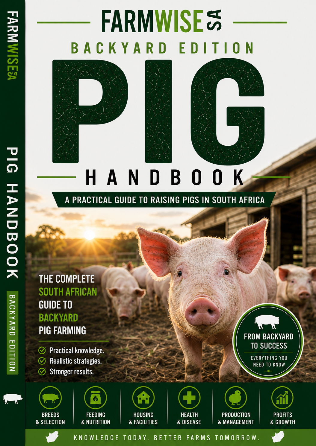 Pig Farming | Backyard Edition Handbook – front cover, FarmWise SA digital farming handbook