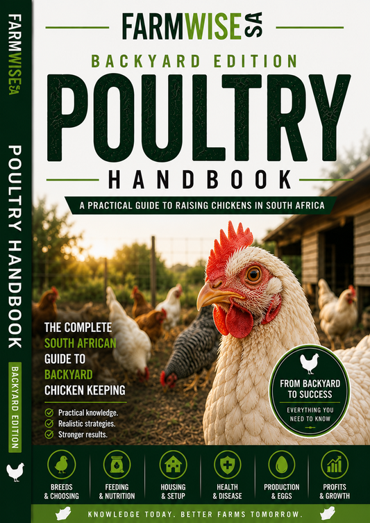 Poultry Farming | Backyard Edition Handbook – front cover, FarmWise SA digital farming handbook