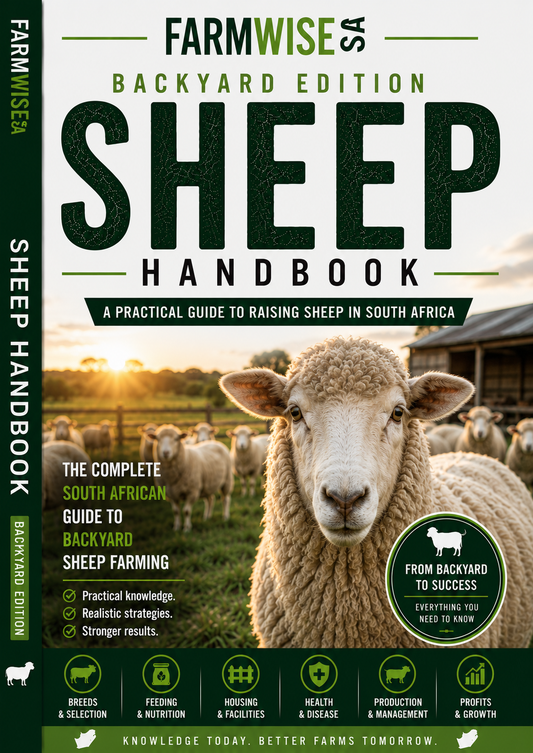 Sheep Farming | Backyard Edition Handbook – front cover, FarmWise SA digital farming handbook