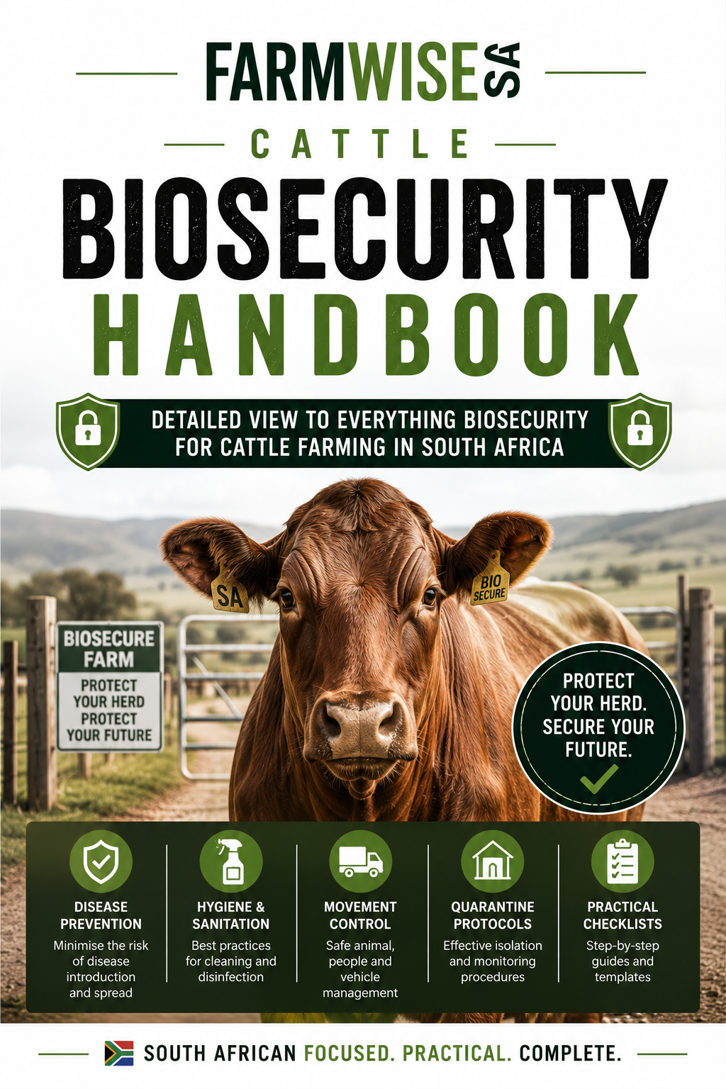 Complete Cattle Biosecurity Handbook – front cover, FarmWise SA digital farming handbook