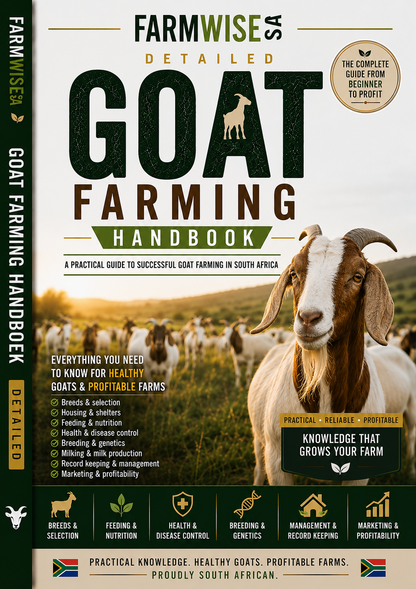 Detailed South African Goat Farming Handbook – front cover, FarmWise SA digital farming handbook