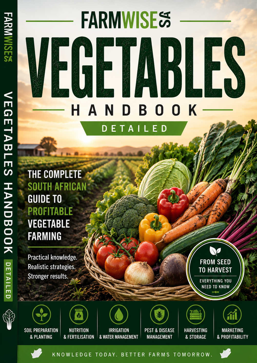 Detailed Vegetable Farming Handbook For South Africa – front cover, FarmWise SA digital farming handbook