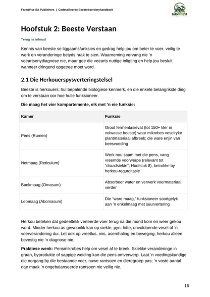 Hersiene Oktober 2026-uitgawe; werklike binneblad 16. Detailed Cattle, Afrikaans.