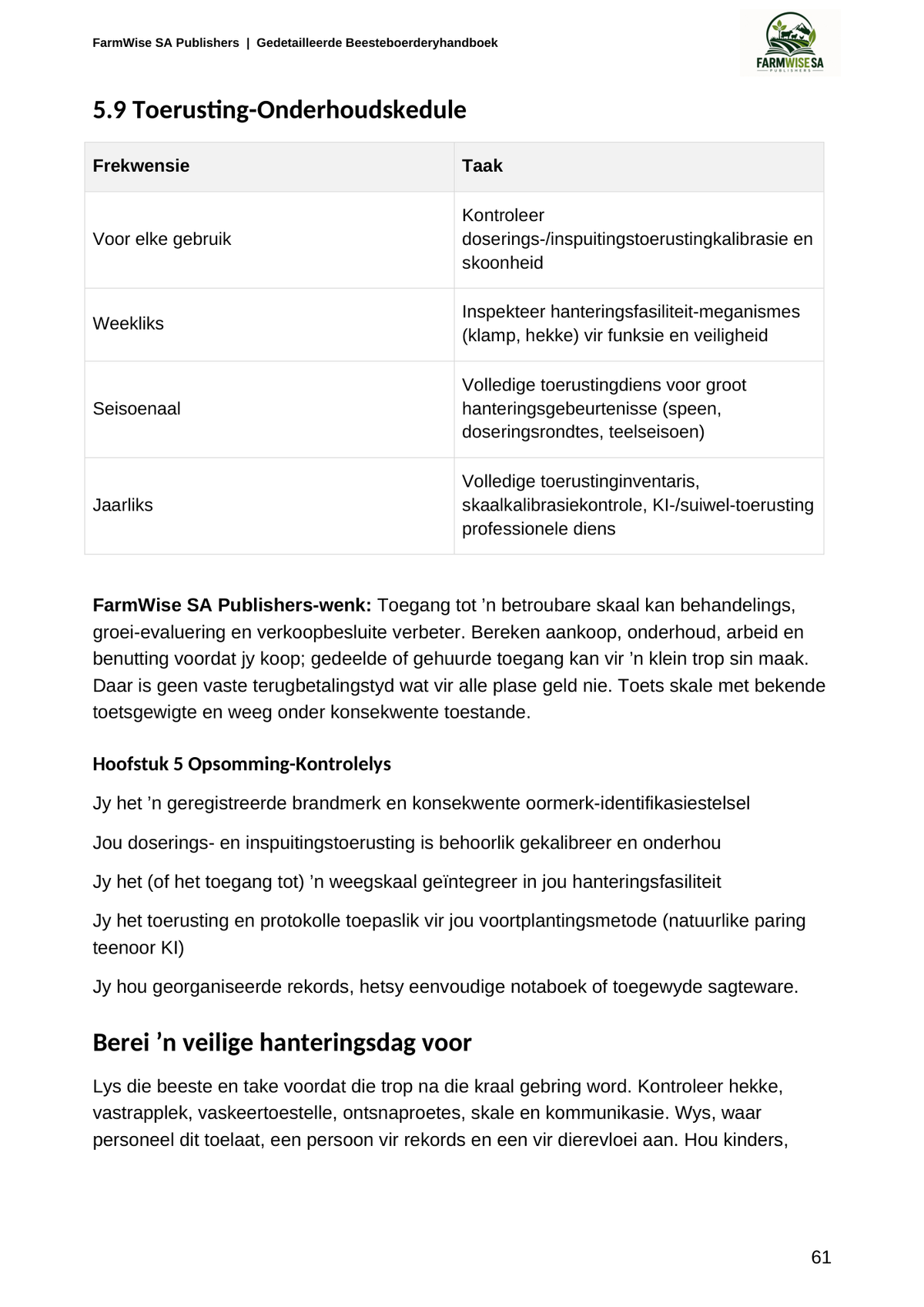 Hersiene Oktober 2026-uitgawe; werklike binneblad 61. Detailed Cattle, Afrikaans.