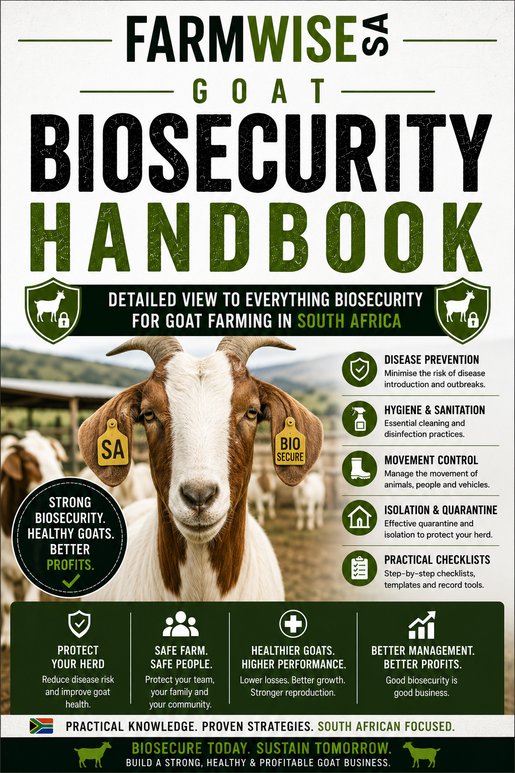 Complete Goat Biosecurity Handbook – front cover, FarmWise SA digital farming handbook