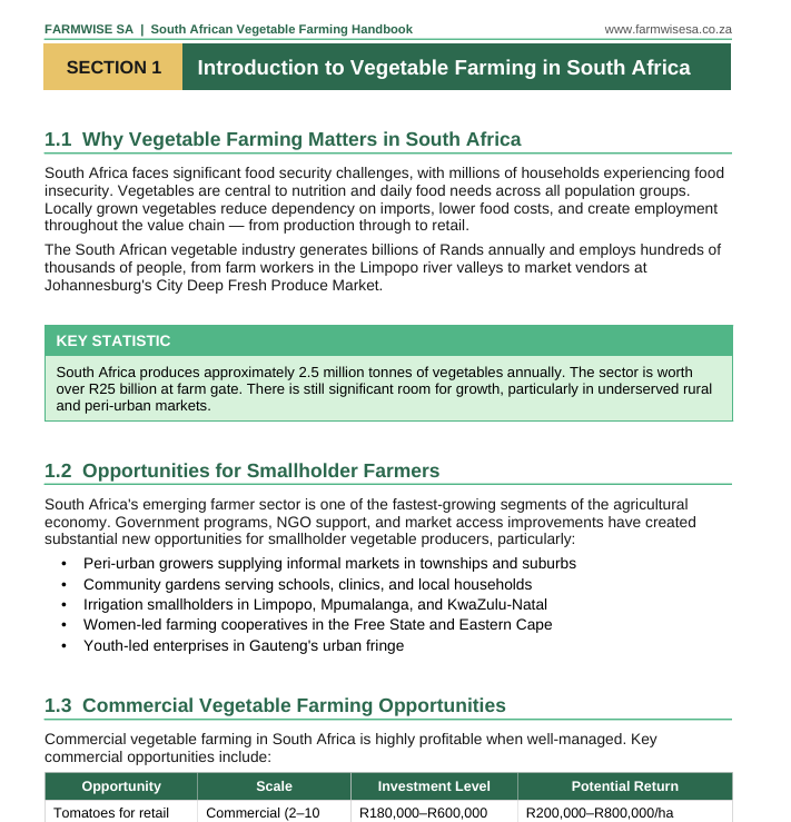 Detailed Vegetable Farming Handbook For South Africa – sample page 1