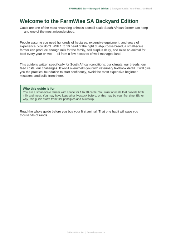 Cattle Farming | Backyard Edition Handbook – sample page 2